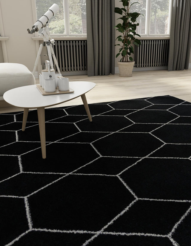 Black 10' x 10' Trellis Frieze Square Area Rug Geometric Modern Unique Stain Resistant Easy Clean Carpet for Living, Dining, Bedrooms, Office for Sale at Rug Engine