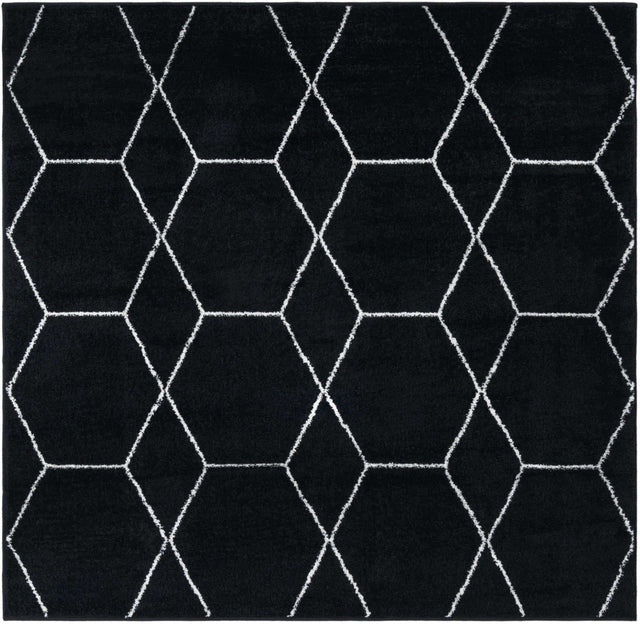 Black 5' 3 x 5' 3 Trellis Frieze Square Area Rug Geometric Modern Unique Stain Resistant Easy Clean Carpet for Living, Dining, Bedrooms, Office for Sale at Rug Engine