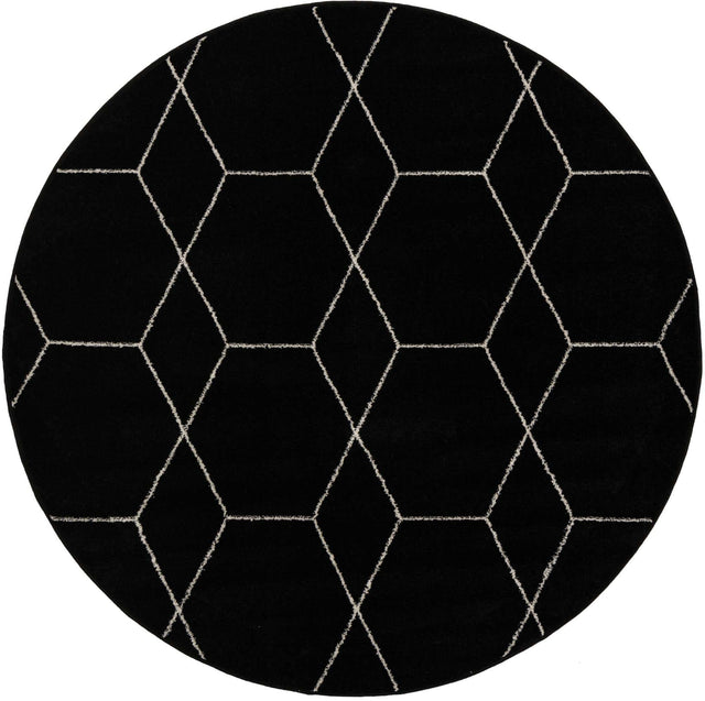 Black 6' 1 x 6' 1 Trellis Frieze Round Area Rug Geometric Modern Unique Stain Resistant Easy Clean Carpet for Living, Dining, Bedrooms, Office for Sale at Rug Engine