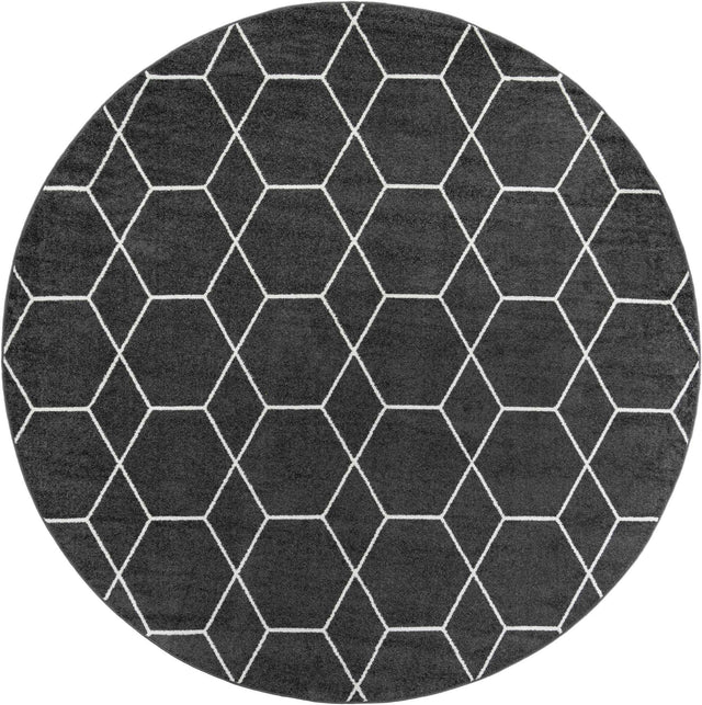 Dark Gray 10' x 10' Trellis Frieze Round Area Rug Geometric Modern Unique Stain Resistant Easy Clean Carpet for Living, Dining, Bedrooms, Office for Sale at Rug Engine