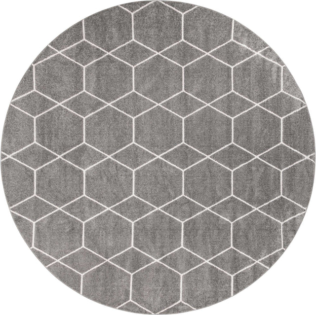 Light Gray 10' x 10' Trellis Frieze Round Area Rug Geometric Modern Unique Stain Resistant Easy Clean Carpet for Living, Dining, Bedrooms, Office for Sale at Rug Engine