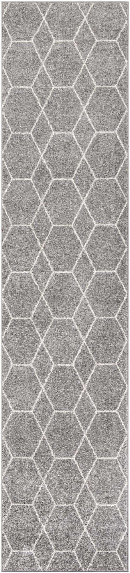 Light Gray 2' 7 x 12' Trellis Frieze Runner Area Rug Geometric Modern Unique Stain Resistant Easy Clean Carpet for Living, Dining, Bedrooms, Office for Sale at Rug Engine