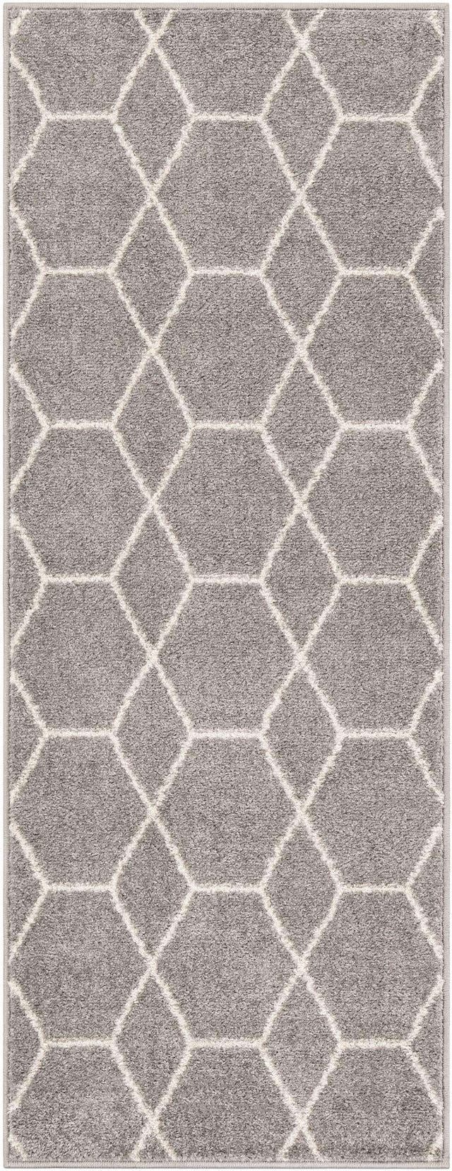 Light Gray 2' x 5' 3 Trellis Frieze Runner Area Rug Geometric Modern Unique Stain Resistant Easy Clean Carpet for Living, Dining, Bedrooms, Office for Sale at Rug Engine