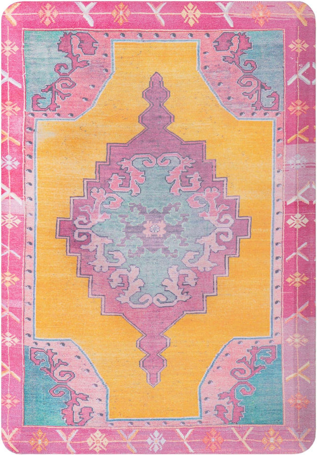 Anti-Fatigue Sunburst Yellow and Pink 2' x 3' Comfort Standing Mat for Kitchen, Bath, Laundry Room, Office Colorful PVC Durable Non-Slip Water Resistant Spill Proof Rug Thick Rubber for Sale at Rug Engine