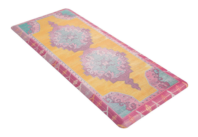 Anti-Fatigue Sunburst Yellow and Pink 2' x 5' Comfort Standing Mat for Kitchen, Bath, Laundry Room, Office Colorful PVC Durable Non-Slip Water Resistant Spill Proof Rug Thick Rubber for Sale at Rug Engine