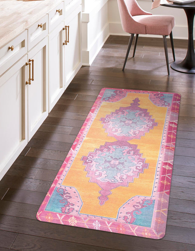 Anti-Fatigue Sunburst Yellow and Pink 2' x 3' Comfort Standing Mat for Kitchen, Bath, Laundry Room, Office Colorful PVC Durable Non-Slip Water Resistant Spill Proof Rug Thick Rubber for Sale at Rug Engine