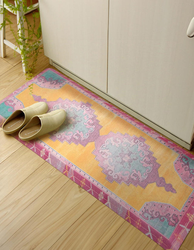 Anti-Fatigue Sunburst Yellow and Pink 2' x 5' Comfort Standing Mat for Kitchen, Bath, Laundry Room, Office Colorful PVC Durable Non-Slip Water Resistant Spill Proof Rug Thick Rubber for Sale at Rug Engine