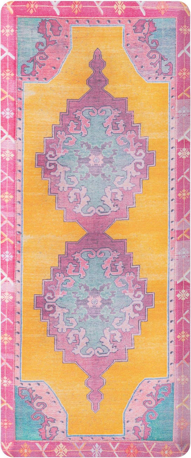 Anti-Fatigue Sunburst Yellow and Pink 2' x 5' Comfort Standing Mat for Kitchen, Bath, Laundry Room, Office Colorful PVC Durable Non-Slip Water Resistant Spill Proof Rug Thick Rubber for Sale at Rug Engine