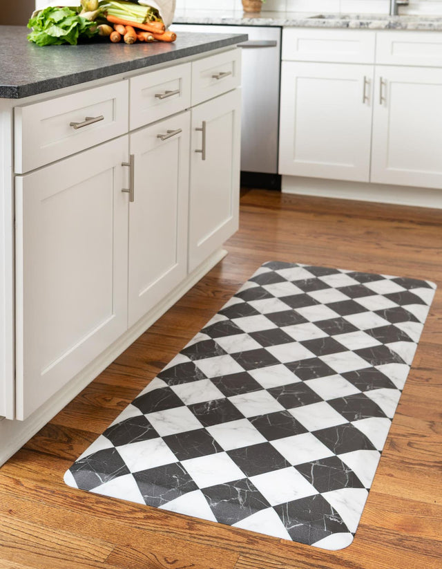 Anti-Fatigue Black and White 2' x 5' Comfort Standing Mat for Kitchen, Bath, Laundry Room, Office Colorful PVC Durable Non-Slip Water Resistant Spill Proof Rug Thick Rubber for Sale at Rug Engine