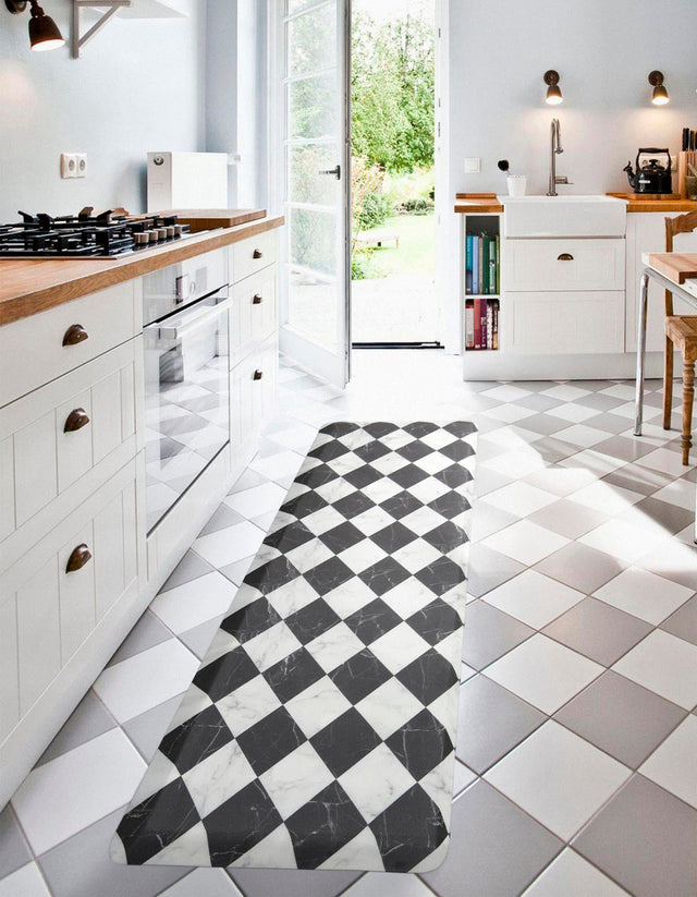 Anti-Fatigue Black and White 2' x 3' Comfort Standing Mat for Kitchen, Bath, Laundry Room, Office Colorful PVC Durable Non-Slip Water Resistant Spill Proof Rug Thick Rubber for Sale at Rug Engine