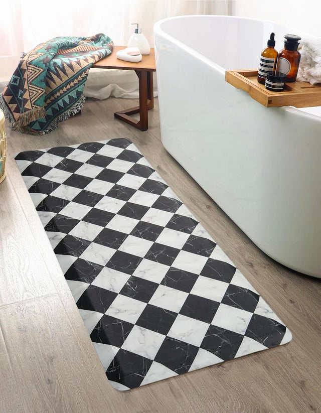 Anti-Fatigue Black and White 2' x 5' Comfort Standing Mat for Kitchen, Bath, Laundry Room, Office Colorful PVC Durable Non-Slip Water Resistant Spill Proof Rug Thick Rubber for Sale at Rug Engine