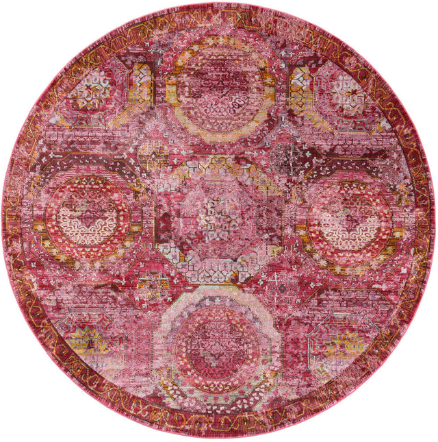 Pink 10' x 10' Baracoa Round Area Rug 100% Polypropylene Distressed Vintage Living Dining Room Office Traditional Carpet for Sale at Rug Engine