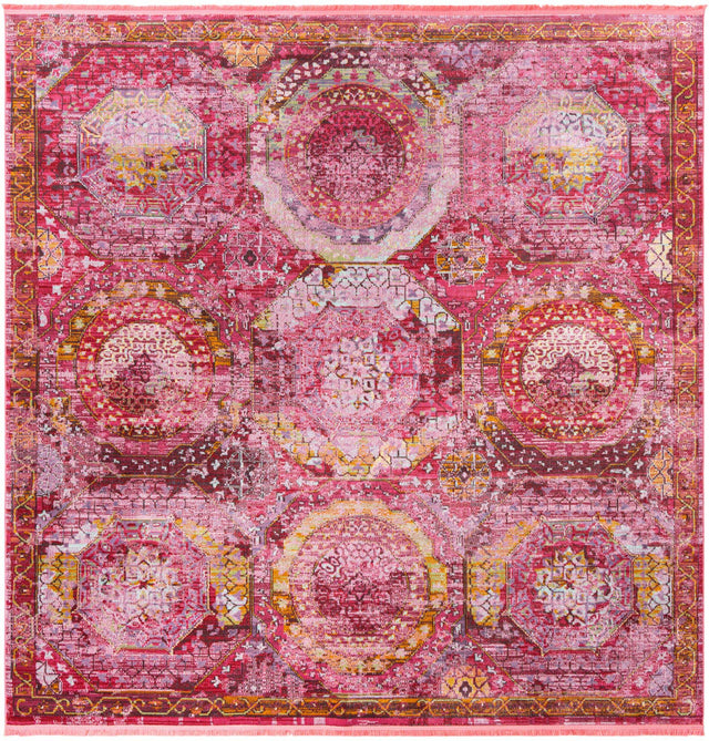 Pink 10' x 10' Baracoa Square Area Rug 100% Polypropylene Distressed Vintage Living Dining Room Office Traditional Carpet for Sale at Rug Engine