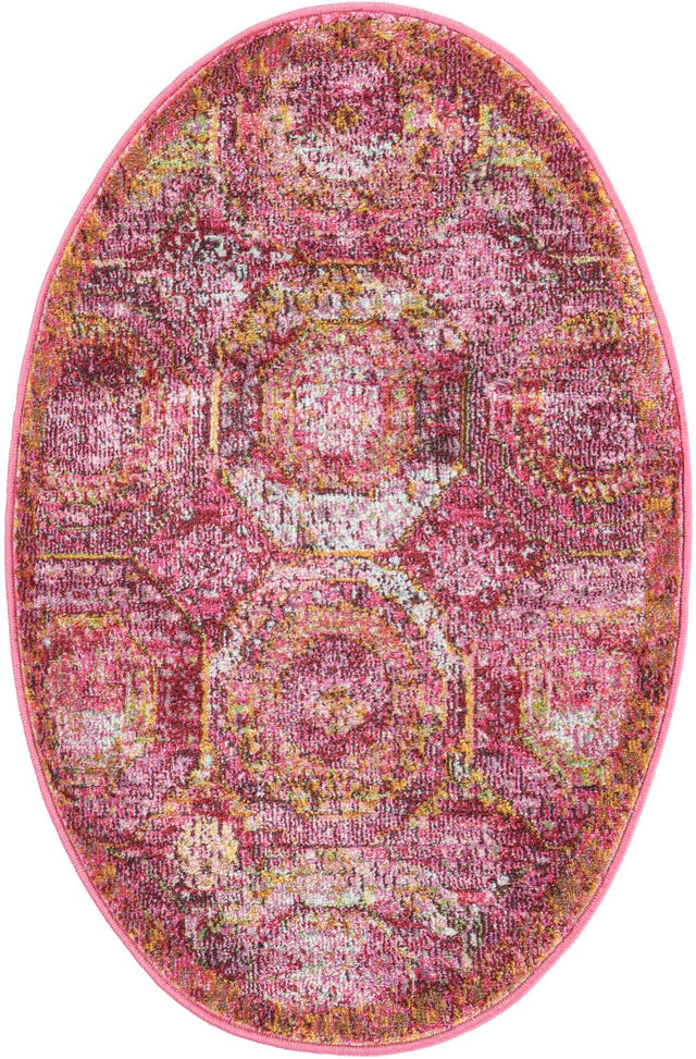 Pink 2' x 3' 1 Baracoa Oval Area Rug 100% Polypropylene Distressed Vintage Living Dining Room Office Traditional Carpet for Sale at Rug Engine