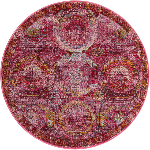 Pink 3' 3 x 3' 3 Baracoa Round Area Rug 100% Polypropylene Distressed Vintage Living Dining Room Office Traditional Carpet for Sale at Rug Engine