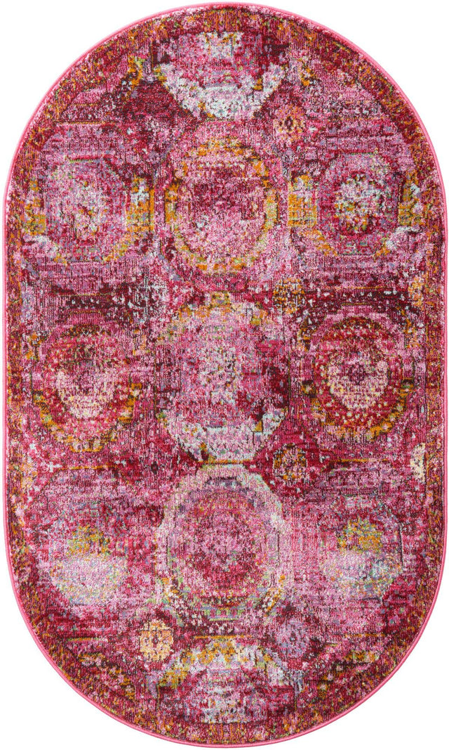 Pink 3' 3 x 5' 3 Baracoa Oval Area Rug 100% Polypropylene Distressed Vintage Living Dining Room Office Traditional Carpet for Sale at Rug Engine
