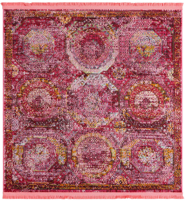 Pink 4' 1 x 4' 1 Baracoa Square Area Rug 100% Polypropylene Distressed Vintage Living Dining Room Office Traditional Carpet for Sale at Rug Engine