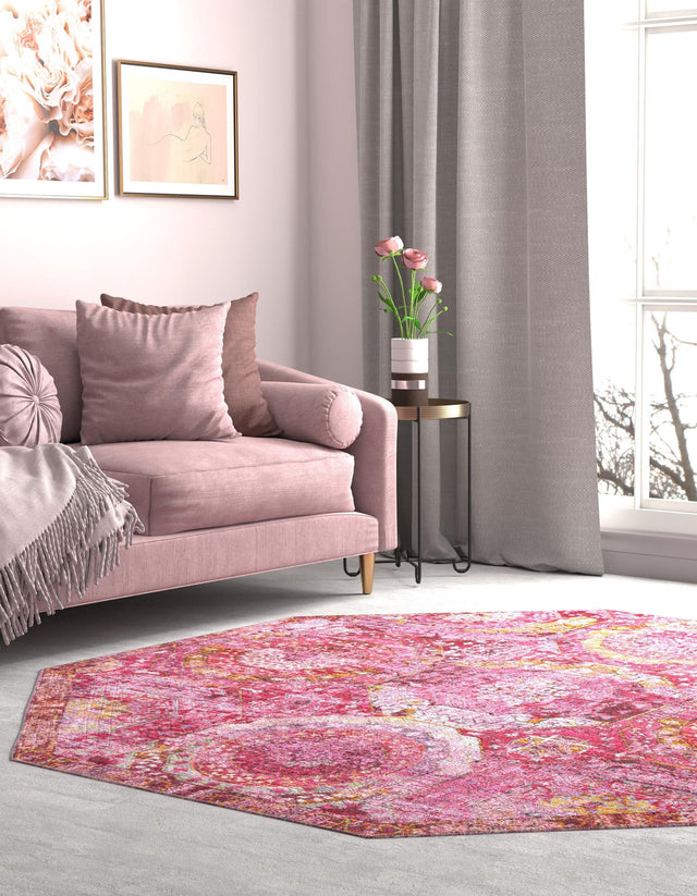Pink 5' 3 x 5' 3 Baracoa Octagon Area Rug 100% Polypropylene Distressed Vintage Living Dining Room Office Traditional Carpet for Sale at Rug Engine