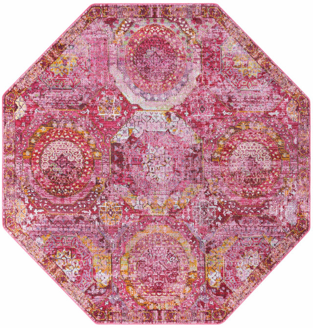 Pink 7' 1 x 7' 1 Baracoa Octagon Area Rug 100% Polypropylene Distressed Vintage Living Dining Room Office Traditional Carpet for Sale at Rug Engine