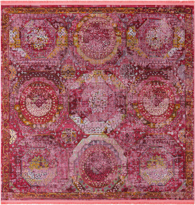 Pink 7' 1 x 7' 1 Baracoa Square Area Rug 100% Polypropylene Distressed Vintage Living Dining Room Office Traditional Carpet for Sale at Rug Engine