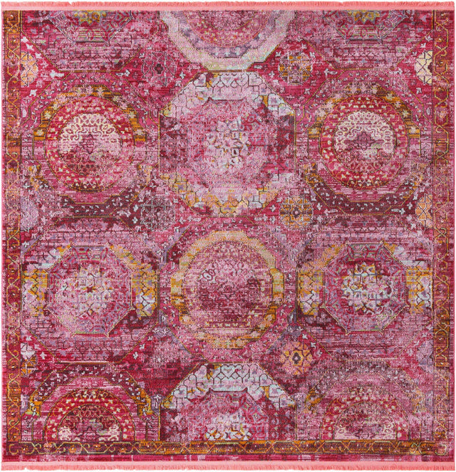 Pink 7' 10 x 7' 10 Baracoa Square Area Rug 100% Polypropylene Distressed Vintage Living Dining Room Office Traditional Carpet for Sale at Rug Engine