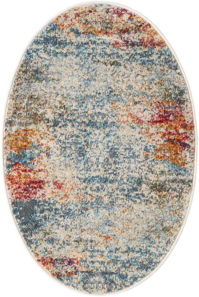 Cream 2' x 3' 1 Baracoa Oval Area Rug 100% Polypropylene Distressed Vintage Living Dining Room Office Traditional Carpet for Sale at Rug Engine