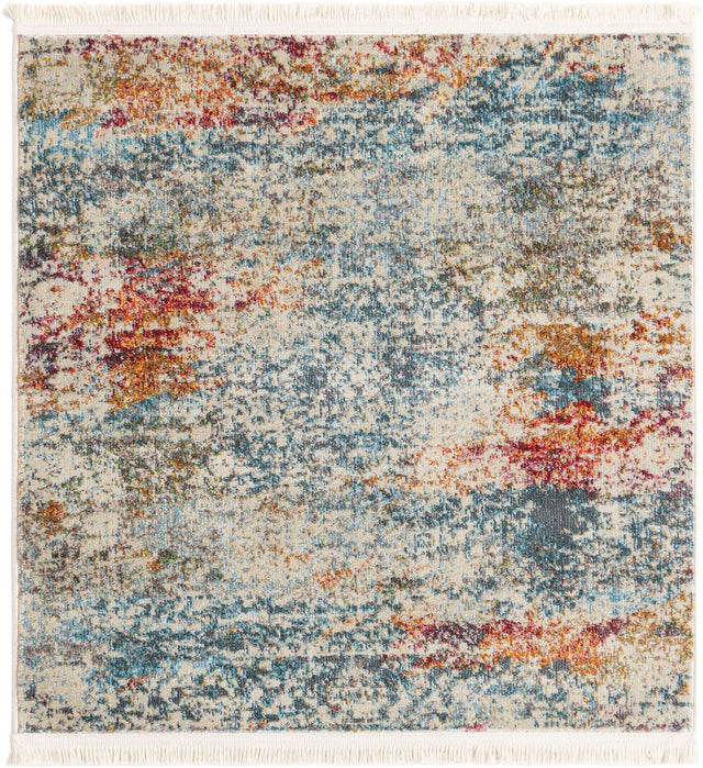 Cream 3' 3 x 3' 3 Baracoa Square Area Rug 100% Polypropylene Distressed Vintage Living Dining Room Office Traditional Carpet for Sale at Rug Engine