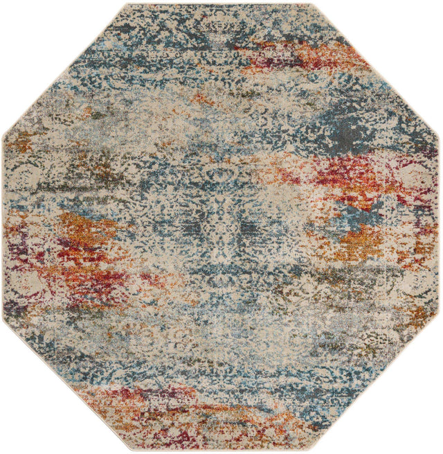 Cream 7' 1 x 7' 1 Baracoa Octagon Area Rug 100% Polypropylene Distressed Vintage Living Dining Room Office Traditional Carpet for Sale at Rug Engine