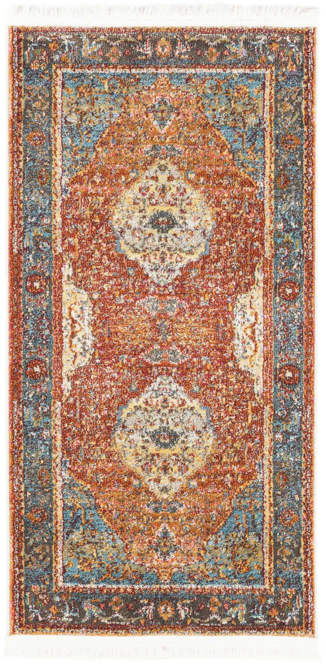 Rust Red 2' 2 x 4' 1 Baracoa Runner Area Rug 100% Polypropylene Distressed Vintage Living Dining Room Office Traditional Carpet for Sale at Rug Engine