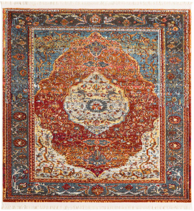 Rust Red 4' 1 x 4' 1 Baracoa Square Area Rug 100% Polypropylene Distressed Vintage Living Dining Room Office Traditional Carpet for Sale at Rug Engine