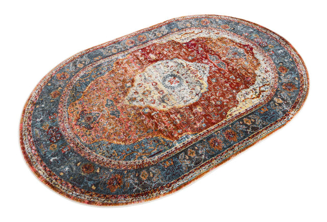 Rust Red 4' 1 x 6' 1 Baracoa Oval Area Rug 100% Polypropylene Distressed Vintage Living Dining Room Office Traditional Carpet for Sale at Rug Engine