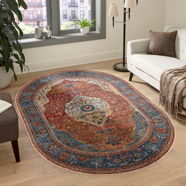 Rust Red 4' 1 x 6' 1 Baracoa Oval Area Rug 100% Polypropylene Distressed Vintage Living Dining Room Office Traditional Carpet for Sale at Rug Engine