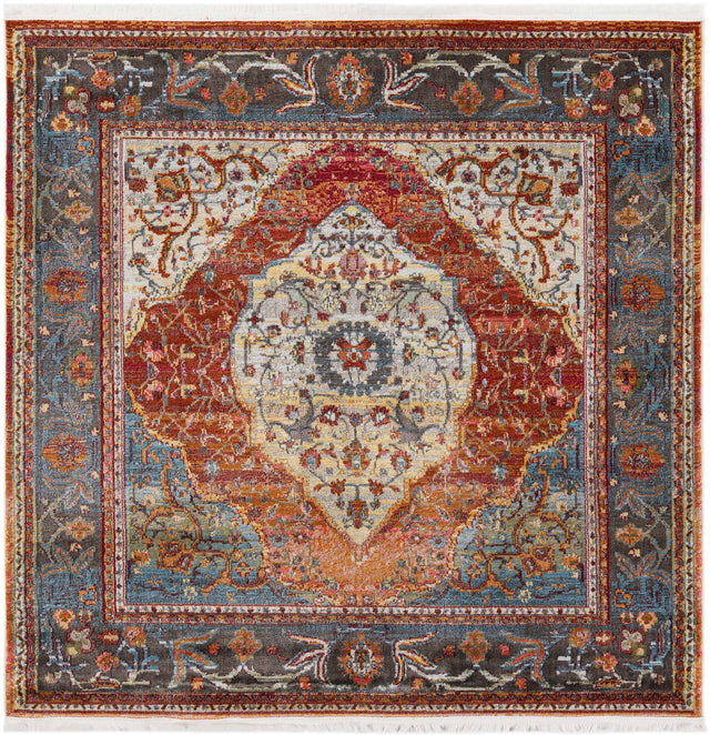 Rust Red 6' 1 x 6' 1 Baracoa Square Area Rug 100% Polypropylene Distressed Vintage Living Dining Room Office Traditional Carpet for Sale at Rug Engine