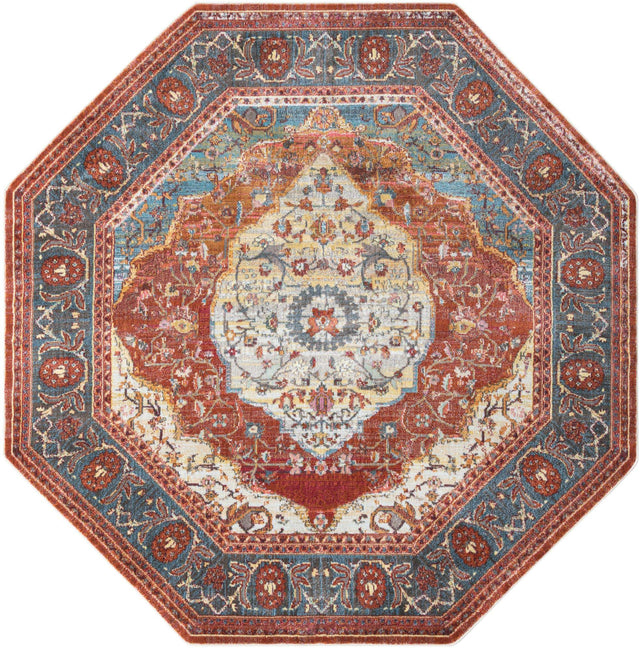 Rust Red 7' 1 x 7' 1 Baracoa Octagon Area Rug 100% Polypropylene Distressed Vintage Living Dining Room Office Traditional Carpet for Sale at Rug Engine