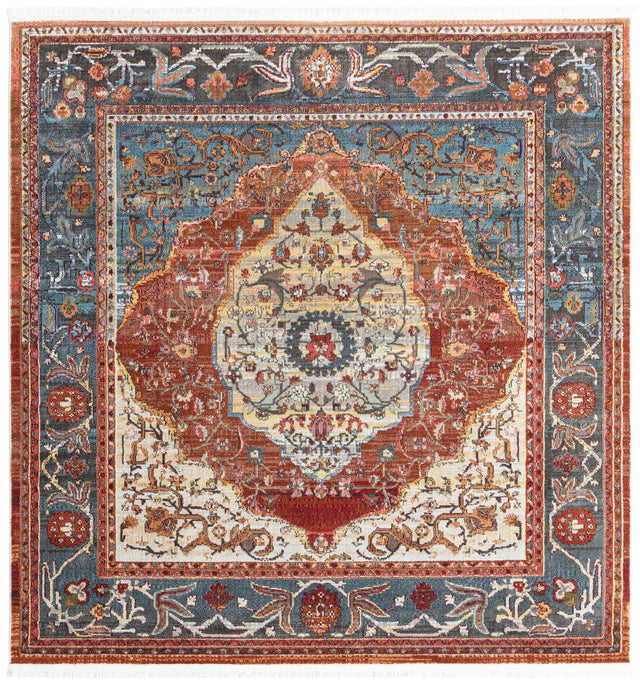 Rust Red 7' 1 x 7' 1 Baracoa Square Area Rug 100% Polypropylene Distressed Vintage Living Dining Room Office Traditional Carpet for Sale at Rug Engine