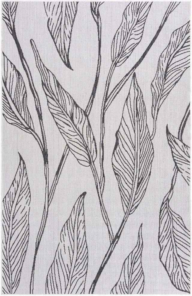 Charcoal Ivory 5' 3 x 8' Outdoor Botanical Rectangle Area Rug Weather Resistant for Patio, Deck, Terrace, Balcony, Porch Polypropylene Garden Floral Tropical Carpet for Sale at Rug Engine