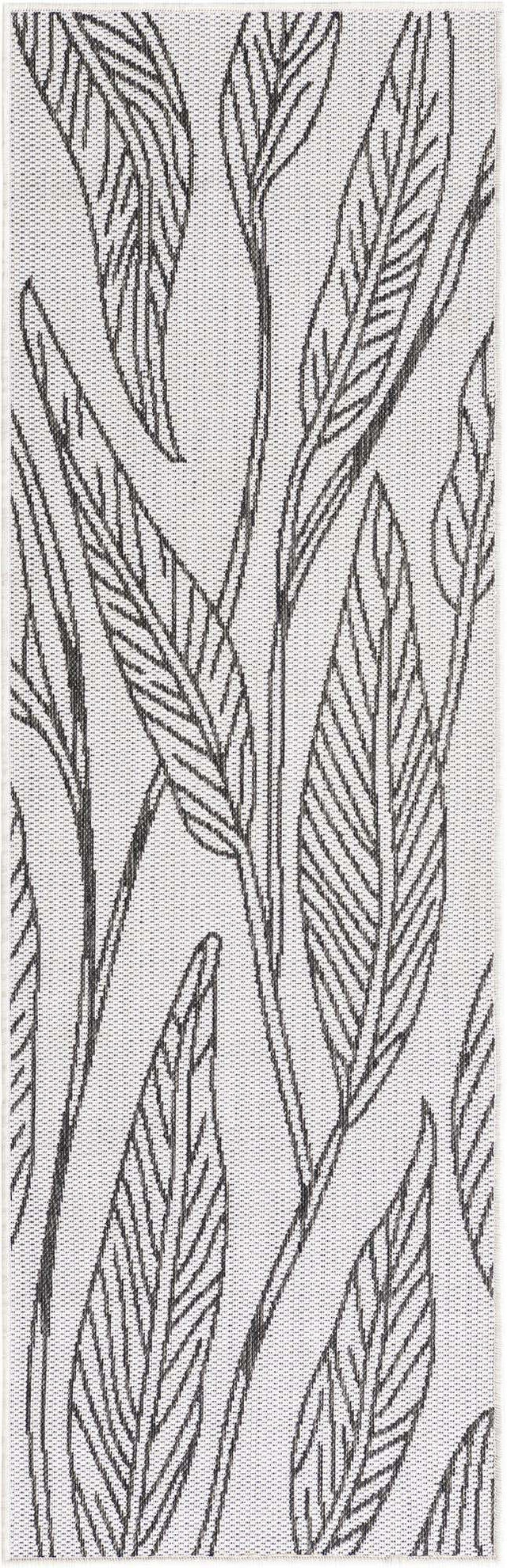Charcoal Ivory 2' x 6' 1 Outdoor Botanical Runner Area Rug Weather Resistant for Patio, Deck, Terrace, Balcony, Porch Polypropylene Garden Floral Tropical Carpet for Sale at Rug Engine