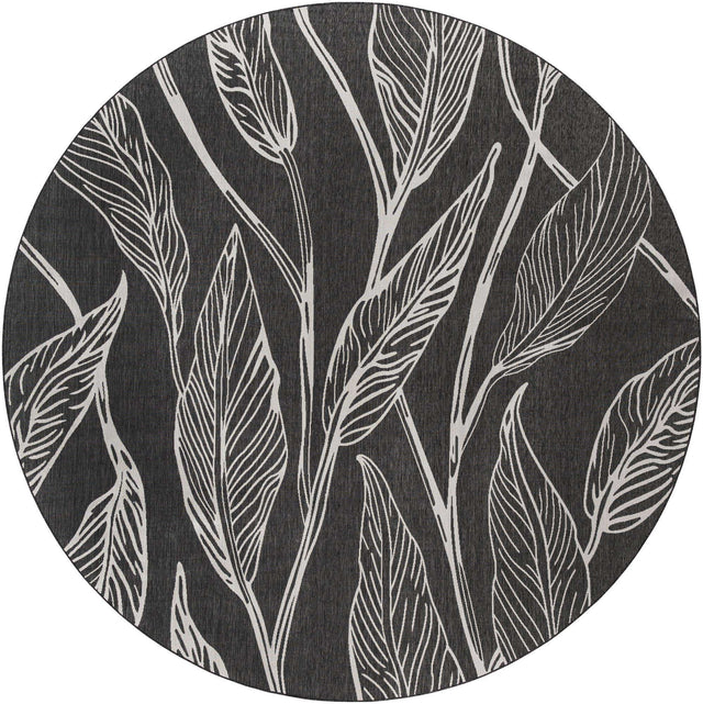 Ivory Charcoal 13' 1 x 13' 1 Outdoor Botanical Round Area Rug Weather Resistant for Patio, Deck, Terrace, Balcony, Porch Polypropylene Garden Floral Tropical Carpet for Sale at Rug Engine