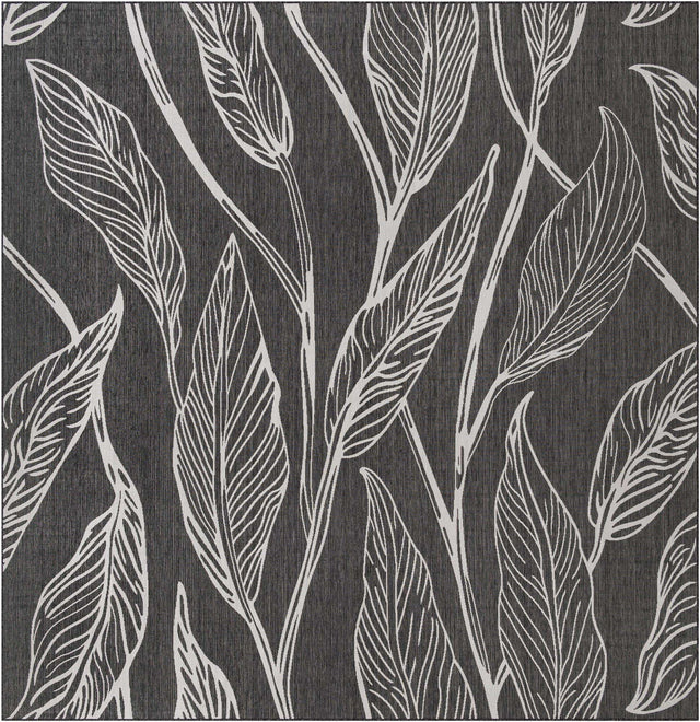 Ivory Charcoal 13' 1 x 13' 1 Outdoor Botanical Square Area Rug Weather Resistant for Patio, Deck, Terrace, Balcony, Porch Polypropylene Garden Floral Tropical Carpet for Sale at Rug Engine