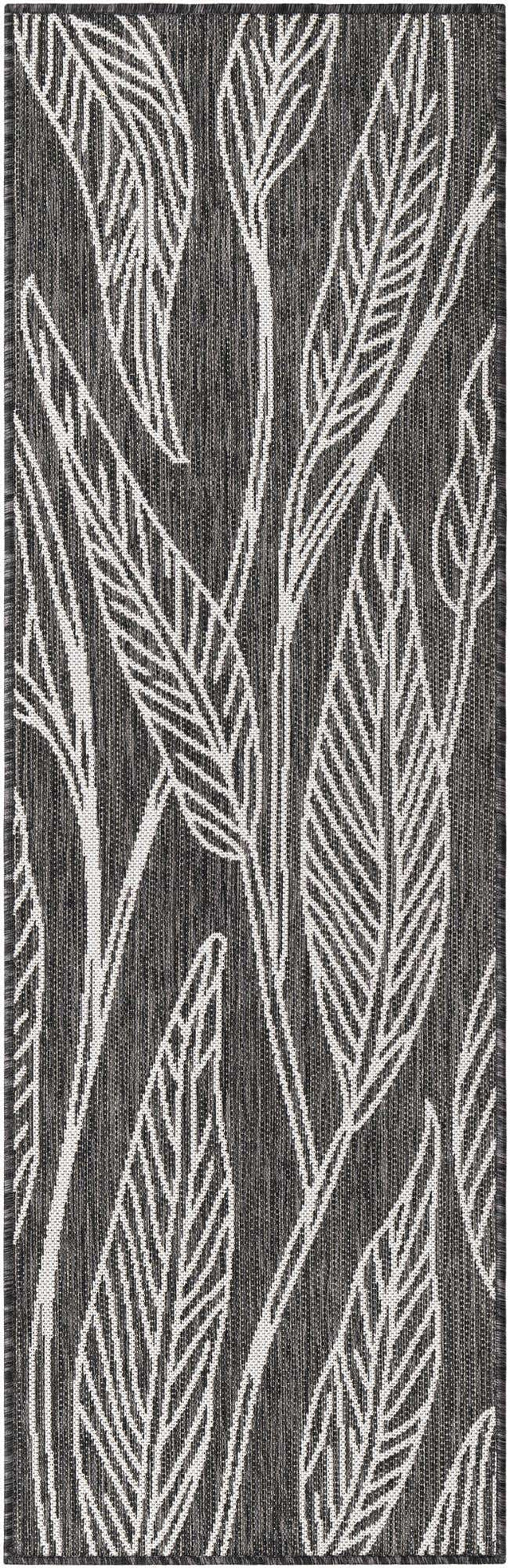 Ivory Charcoal 2' x 6' 1 Outdoor Botanical Runner Area Rug Weather Resistant for Patio, Deck, Terrace, Balcony, Porch Polypropylene Garden Floral Tropical Carpet for Sale at Rug Engine