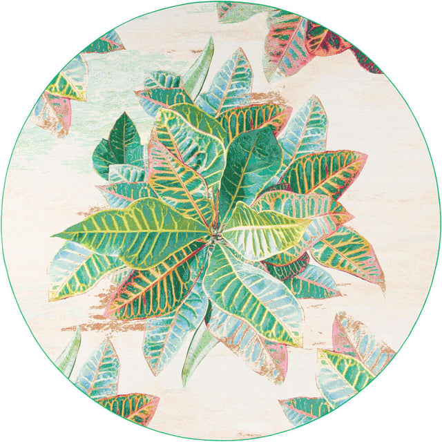 Multicolor 10' x 10' Outdoor Botanical Round Area Rug Weather Resistant for Patio, Deck, Terrace, Balcony, Porch Polypropylene Garden Floral Tropical Carpet for Sale at Rug Engine