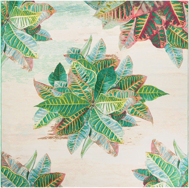Multicolor 12' x 12' Outdoor Botanical Square Area Rug Weather Resistant for Patio, Deck, Terrace, Balcony, Porch Polypropylene Garden Floral Tropical Carpet for Sale at Rug Engine