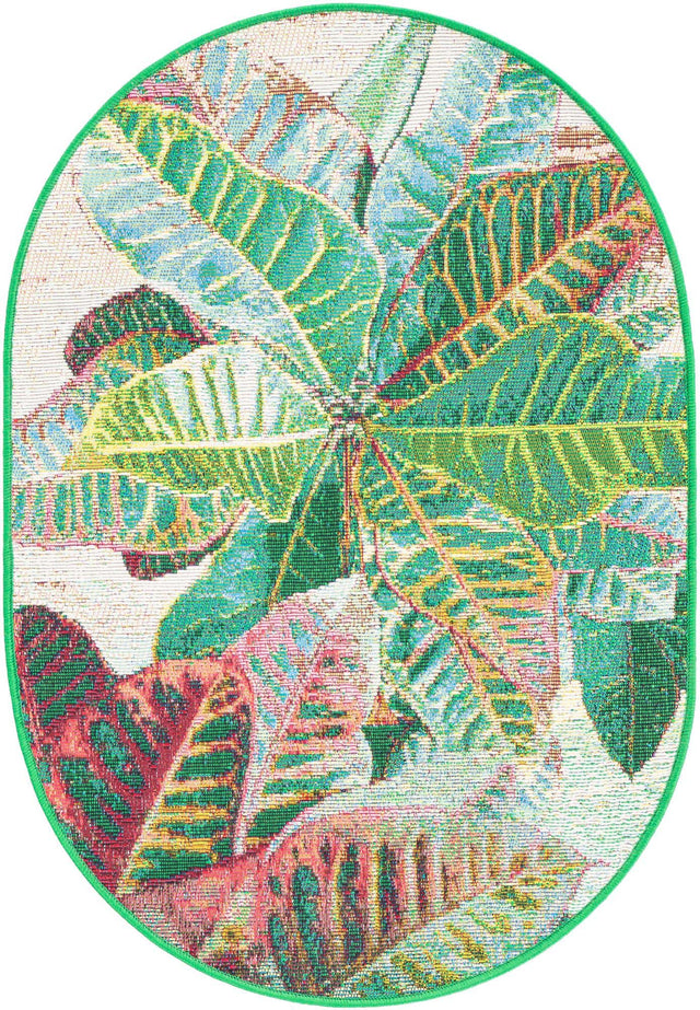 Multicolor 2' x 3' 1 Outdoor Botanical Oval Area Rug Weather Resistant for Patio, Deck, Terrace, Balcony, Porch Polypropylene Garden Floral Tropical Carpet for Sale at Rug Engine