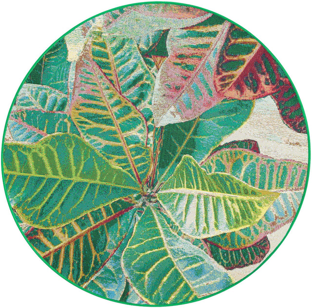 Multicolor 4' 1 x 4' 1 Outdoor Botanical Round Area Rug Weather Resistant for Patio, Deck, Terrace, Balcony, Porch Polypropylene Garden Floral Tropical Carpet for Sale at Rug Engine