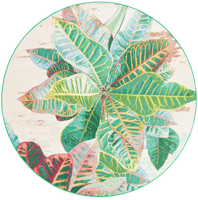 Multicolor 7' 1 x 7' 1 Outdoor Botanical Round Area Rug Weather Resistant for Patio, Deck, Terrace, Balcony, Porch Polypropylene Garden Floral Tropical Carpet for Sale at Rug Engine
