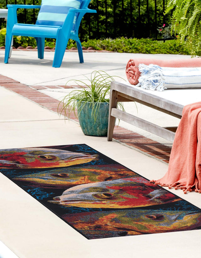 Multicolor 2' x 8' Outdoor Coastal Runner Area Rug Weather Resistant for Patio, Deck, Terrace, Balcony, Porch 100% Polypropylene Coastal Decor Carpet for Sale at Rug Engine