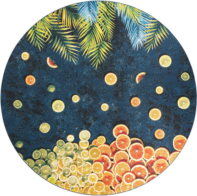 Multicolor 12' x 12' Outdoor Coastal Round Area Rug Weather Resistant for Patio, Deck, Terrace, Balcony, Porch 100% Polypropylene Coastal Decor Carpet for Sale at Rug Engine
