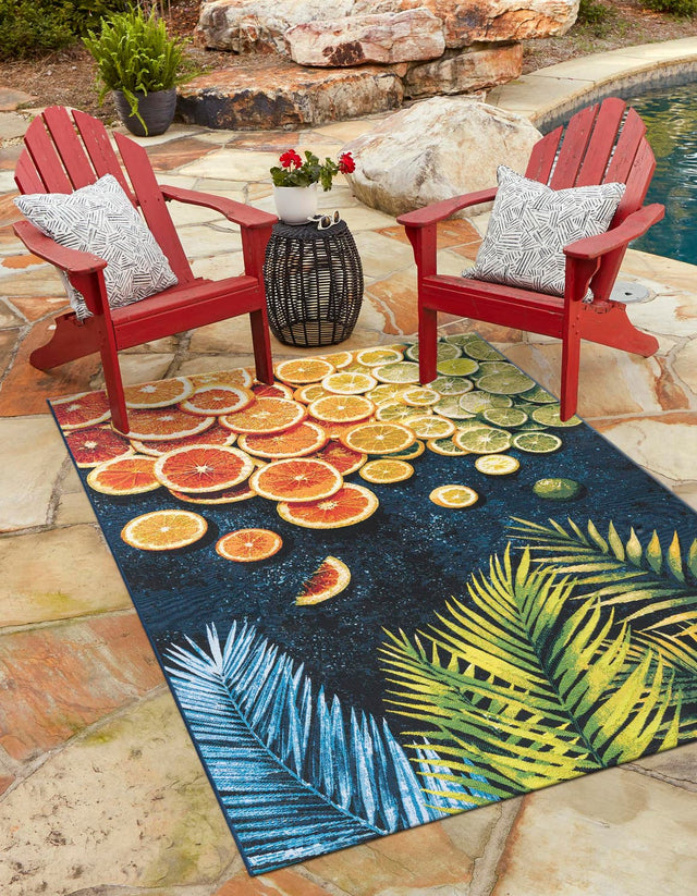 Multicolor 4' 1 x 6' 1 Outdoor Coastal Rectangle Area Rug Weather Resistant for Patio, Deck, Terrace, Balcony, Porch 100% Polypropylene Coastal Decor Carpet for Sale at Rug Engine
