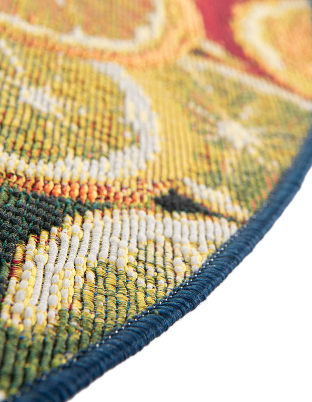 Multicolor 10' x 10' Outdoor Coastal Round Area Rug Weather Resistant for Patio, Deck, Terrace, Balcony, Porch 100% Polypropylene Coastal Decor Carpet for Sale at Rug Engine