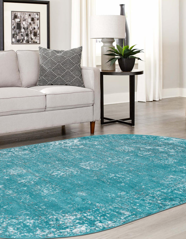 Turquoise 7' 10 x 10' Sofia Oval Area Rug Durable Easy Clean Stain Resistant Unique Carpet for Affordable Interior Home Design for Sale at Rug Engine